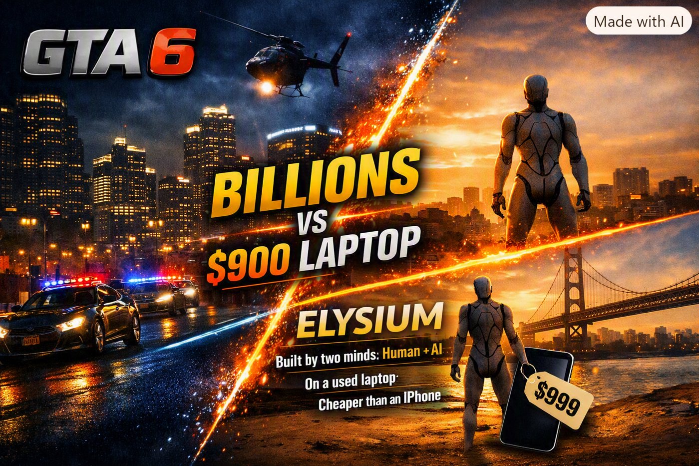 Billions vs. $900 laptop — ELYSIUM built by two minds: human and AI