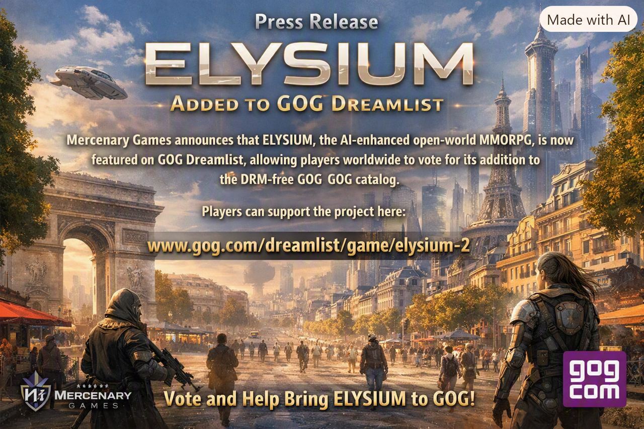 Press Release — ELYSIUM added to GOG Dreamlist. Vote and help bring ELYSIUM to GOG.