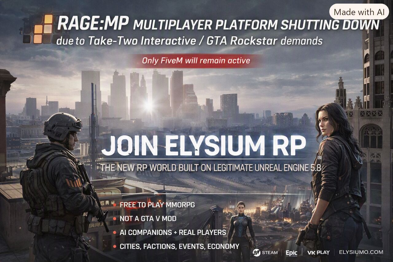 RAGE:MP shutting down — Join ELYSIUM RP on Unreal Engine 5.8