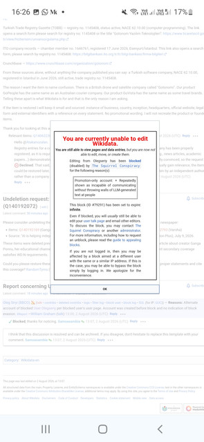 Wikimedia report stating there was no indication of block evasion