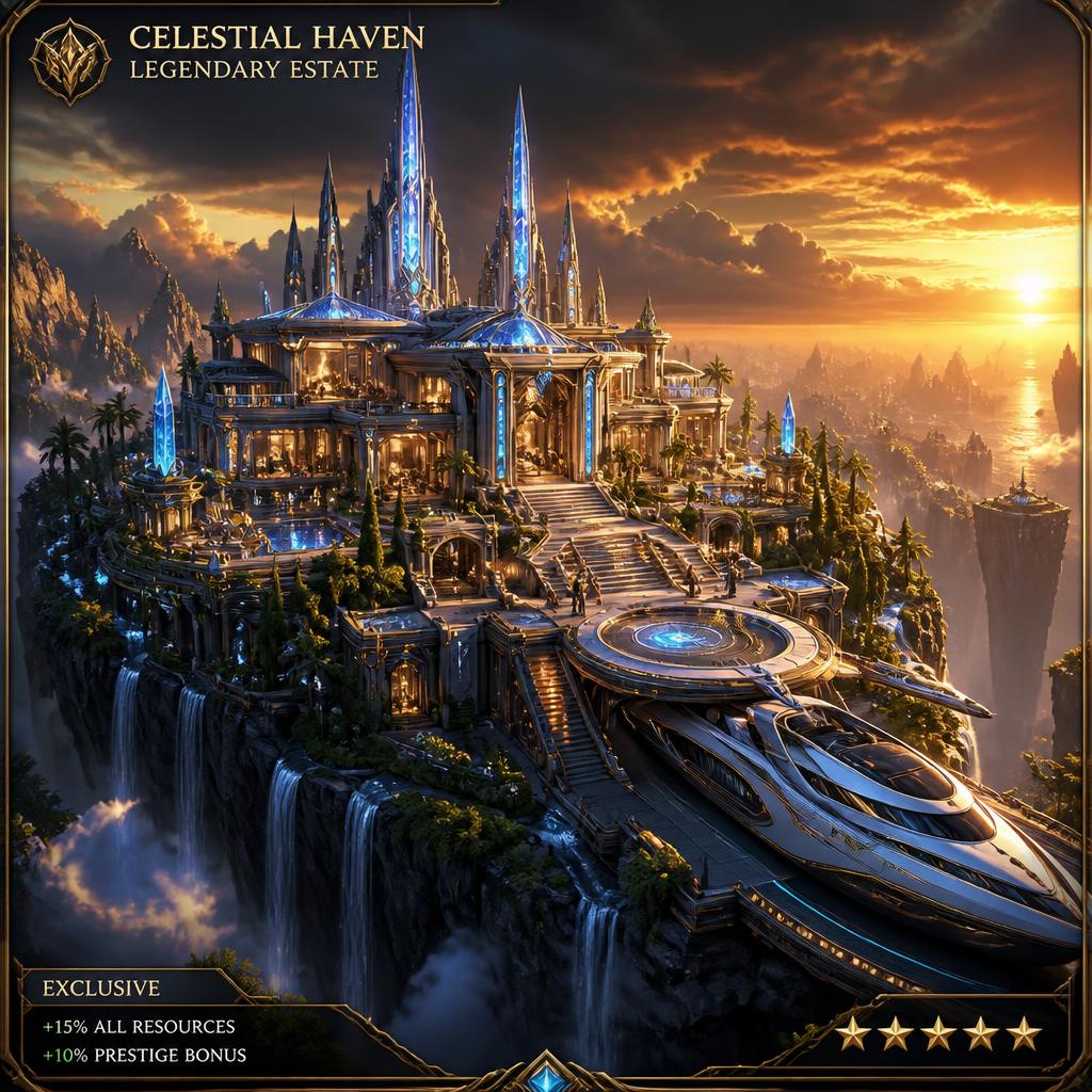 ELYSIUM legendary estate on a floating cliff