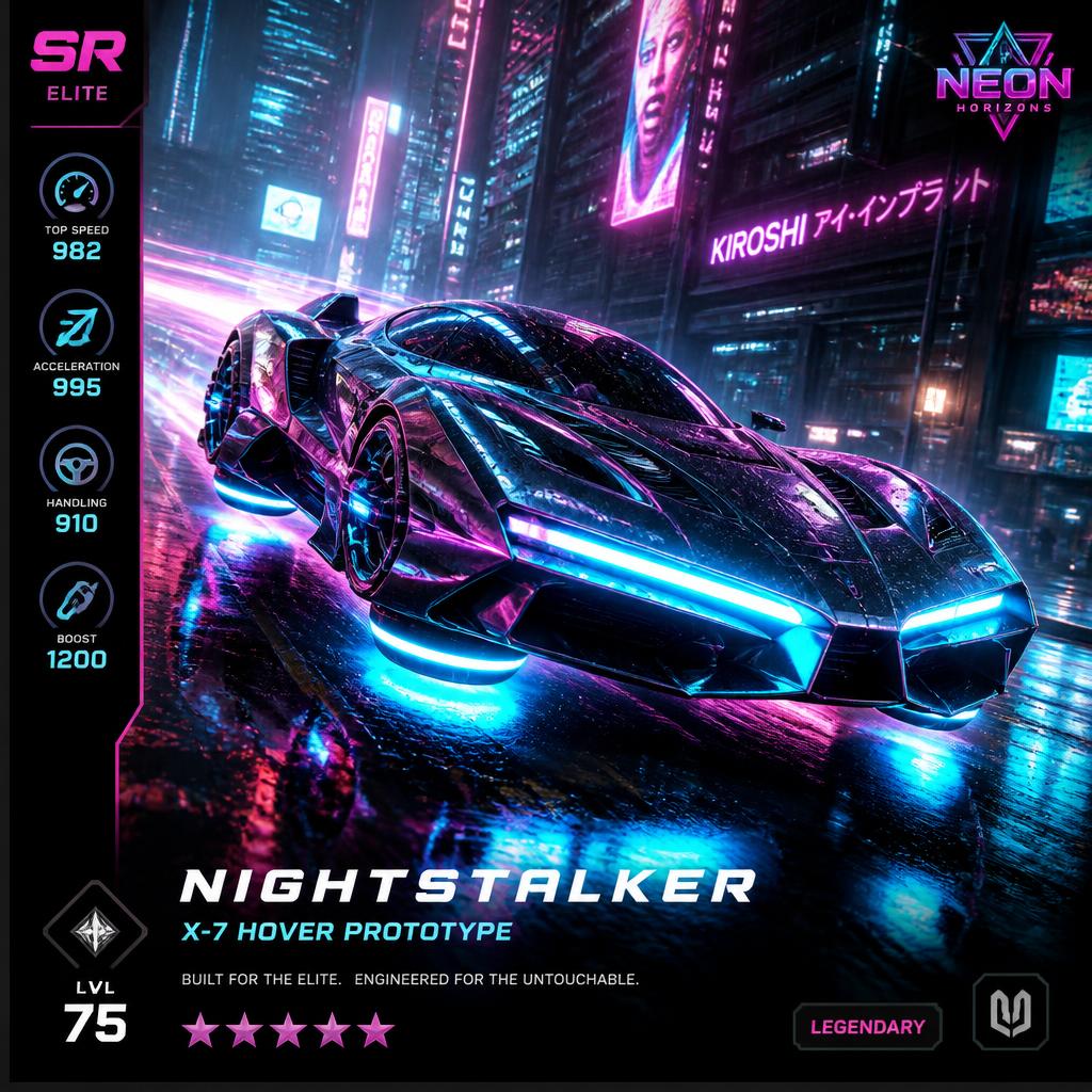 ELYSIUM hover hypercar in a neon street